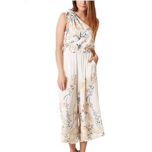 Free People Island Time Ivory One Shoulder Floral Wide Leg Cropped Jumpsuit
